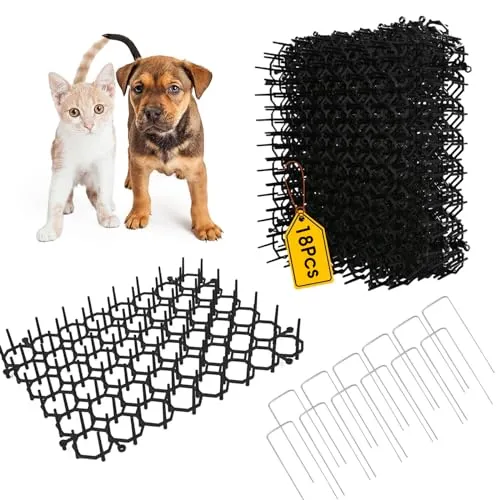 JUNUNDJING Dornengitter Gegen Katzen, 18 Stücke Katzenabwehr Matte, 20x15cm Katzenabwehr Matte mit Spikes Tiervertreiber, Dornengitter Katzenabwehr, Katzenschreck Gitter, Dornengitter Katzenabwehr