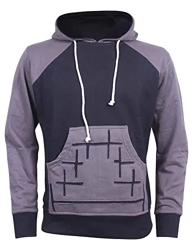 Vishes - Alternative Bekleidung - Herren Cutwork Hoodie Sweater Warm Kapuze Kängurutasche schwarz-grau 52