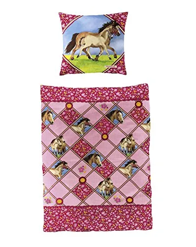 Bierbaum 2343_01 Pferdefreunde Bettwäsche-Set - Bettwäsche-Set aus 100% Baumwolle, waschbar bis 60 Grad und trocknergeeignet, ideal für Pferdefreunde und sorgt für einen erholsamen Schlaf.