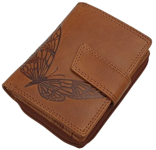 Kleine Rindleder Damen Geldbörse Geldbeutel Portemonnaie mit RFID Schutz Cognac