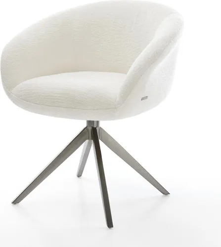 DELIFE Drehstuhl Vinka-Flex Bouclé Soft Beige mit Armlehnen - Der stilvolle Esszimmerstuhl Vinka-Flex bietet durch seine dicke Polsterung und den Taschenfederkern optimalen Sitzkomfort. Mit modernem Bouclé-Stoff und stabiler Wippfunktion ist er die ideale Wahl für jedes Esszimmer.