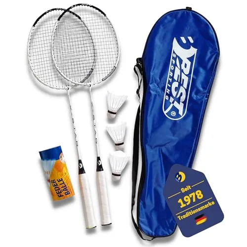 Best Sporting Badmintonschläger 200 XT Set - 5-teiliges Badminton Set mit 2 Schlägern, 3 Bällen und Tragetasche – ideal für Freizeitspieler und Turniere.