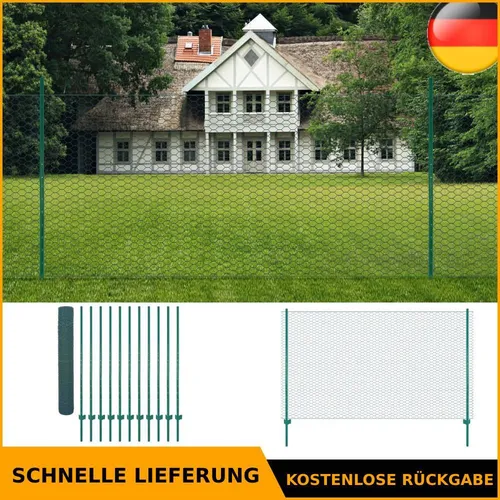 Maschendrahtzaun mit Pfosten - vidaXL 25 x 0,5 m - Maschendrahtzaun für Garten und Grundstück, robust aus Stahl, mit einer Maschengröße von 25 mm für optimale Sicherheit und Sichtschutz.