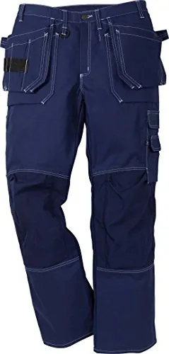 Fristad Kansas Latzhose 255K FAS Sz 52/132 Short Blau - Robuste Latzhose mit verstärkten Cordura-Taschen für Werkzeuge, Hammerschlaufen und praktischen Details. Ideal für Profis, die Wert auf Funktionalität legen.