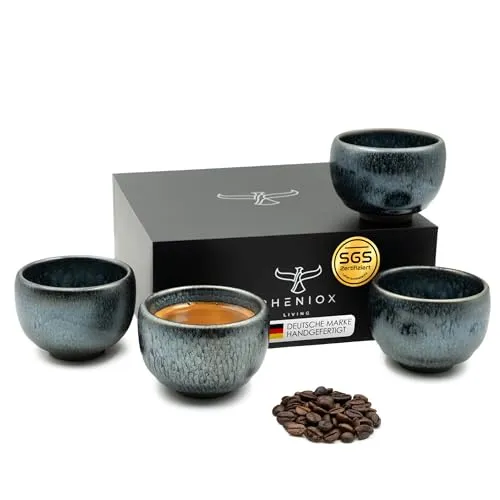 Pheniox | Espressotassen Set Galaxy | 4-teilig | 120 ml | hochwertige Kaffee Tassen aus Steingut | ohne Henkel | Geschenk in modernem Design | Cappuccino | Mokka | Tee | Mugs