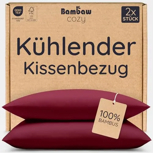 Bambaw Kissenbezug 40x60 Bambus, 2-er Pack, kühlende Bettwäsche, antiallergische Bettwäsche, haarfreundliche Bambus Kissenbezüge, antibakterieller Kopfkissenbezug (Burgunderrot)
