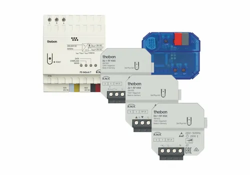 Theben KNX Set 4 – Funksteuerung für Beleuchtung und Jalousien - Jalousieaktoren für moderne Gebäudeautomation, inklusive Spannungsversorgung und Schaltaktoren für effiziente Steuerung und Komfort.