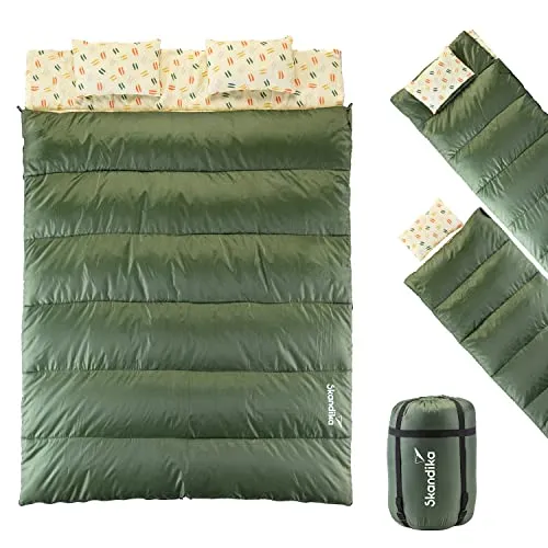 Skandika Doppelschlafsack Iceland Double - 3-Jahreszeiten, extra breit für 2 Personen - Doppelschlafsack für Erwachsene, ideal für Camping, trennbar, mit 2 Kissen und Packsack, perfekt für Inn- und Outdoor-Aktivitäten.