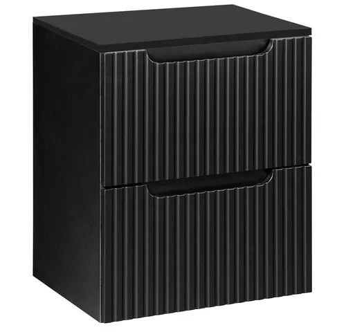 Lomadox Badmöbel Waschtischunterschrank 50 cm schwarz - Unterschrank fürs Bad mit eleganter gerillter Front, ideal für kleine Badezimmer durch reduzierte Tiefe und hochwertiges Softclose-System für leises Schließen.