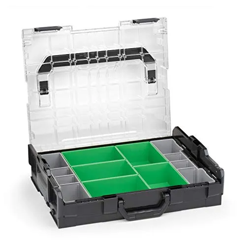 Sortimo Bosch L-BOXX 102 Kunststoff Werkzeugkoffer schwarz Deckel transparent mit Insetboxen-Set D3 Sortierboxen für Kleinteile | ideale Schraubenaufbewahrung System