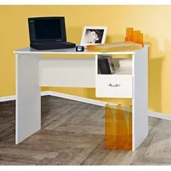 Schülerschreibtisch Weiß mit Ablage und Schubkasten in weiß von Möbel-Sofortkauf