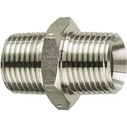 Riegler Doppelgewindenippel R 1/2 a. und R 3/4 a. aus Edelstahl 1.4571 - Robuster Doppelgewindenippel aus Edelstahl 1.4571, ideal für hohe Anforderungen. Max. Arbeitsdruck: 60 bar, Betriebstemperatur: 150 °C. Perfekt für Heimwerkerprojekte!
