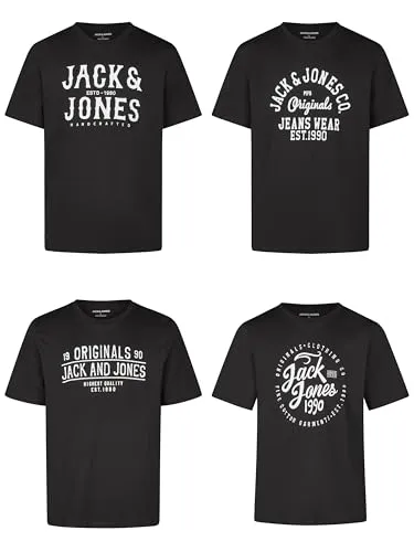 JACK & JONES Herren T-Shirt JJLINO 4er Pack - Stylisches Regular Fit Kurzarm T-Shirt Set für Herren, ideal für Freizeit und Sport. Aus hochwertiger Baumwolle, vielseitig kombinierbar und in verschiedenen Farben erhältlich.
