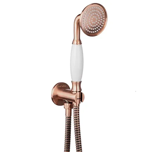 PaulGurkes Kupfer Handbrausen Set Rote Bronze Brausegarnitur Brausehalter Duschkopf Brauseschlauch Duschschlauch Antik Retro Brause Vintage Landhausstil Halterung Wandanschlussbogen Kobmihalter