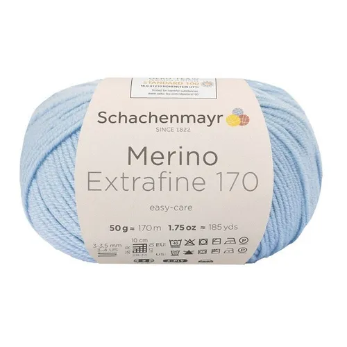 SCHACHENMAYR WOLLE MERINO EXTRAFINE 170 HELLBLAU 50g HANDSTRICKGARN 100g/12,98€