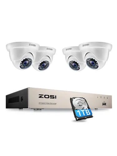ZOSI 8CH 1080P H.265+ Überwachungskamera Set 1TB CCTV DVR 4x Außen Kamera+Kabel