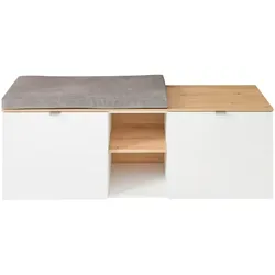 BARI Schuhbank in Weiß, Artisan Eiche Optik - Drohnen - Moderne Schuhbank mit Stauraum und bequemen Sitzkissen in Lederoptik für Ihren Flur. Ideal für eine organisierte Aufbewahrung und schnellen Aufbau.