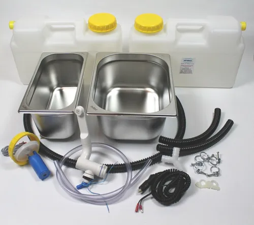 ad-ideen 12V Miniküche Verkaufsstand Doppelbecken - Praktisches Doppelbecken für den Verkaufsstand, kompakt und ideal für den mobilen Einsatz. Perfekt für kleine Küchenlösungen und Veranstaltungen. Maße: 325x265x150/325x176x150 mm. Hochwertige Verarbeitung garantiert Langlebigkeit!
Küchenspülen & Spülbecken