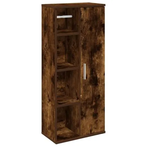 vidaXL Badezimmerschrank mit Rollenhalter in Räuchereiche 39x22x90 cm - Badezimmerschrank mit praktischem Toilettenpapierrollenhalter, bietet viel Stauraum und ist pflegeleicht. Ideal für stilvolle und funktionale Badezimmerlösungen.