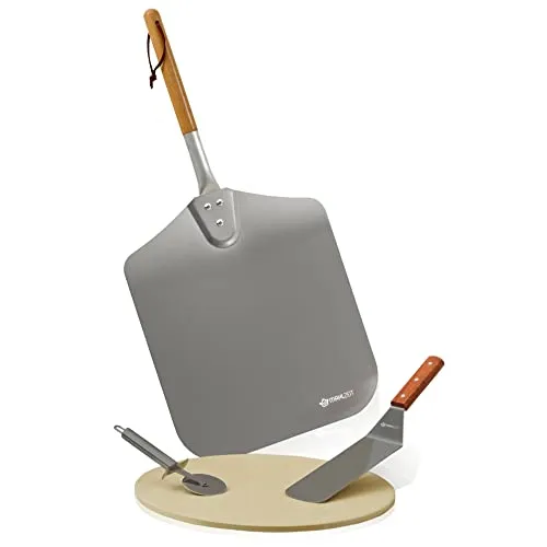 Mahlzeit 4-teiliges Pizza Set | Pizzastein, Schaufel, Schneider & Spachtel - Pizzasteine für Backofen & Grill, ideal für knusprige Pizza wie beim Italiener. Dieses Set umfasst alles für den perfekten Pizzaabend!