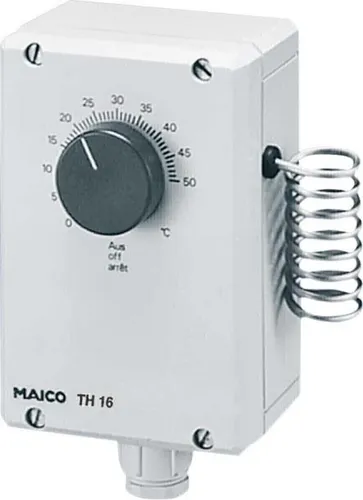 Maico 0157.0748 Thermostat TH 16 - Grau, präzise Steuerung von Ventilatoren bei Temperaturänderungen, ideal für Elektroinstallation