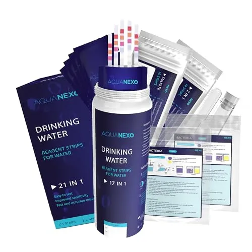 AquaNexo Trinkwassertest Teststreifen 21in1 - Wassertestgeräte zur Überprüfung von 21 Wasserparametern, einschließlich Bakterien, Nitrat und Sulfaten. Schützen Sie Ihre Gesundheit und Haushaltsgeräte mit präzisen Ergebnissen!