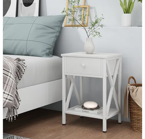 Vicco Nachttisch Keno, Nachtkommode in Weiß, 40 x 55 cm - Stylische Nachtkommode mit Schublade und offener Ablage für optimalen Stauraum, ideal für kleine Schlafzimmer. Pflegeleichte, melaminharzbeschichtete Spanplatte sorgt für Langlebigkeit.