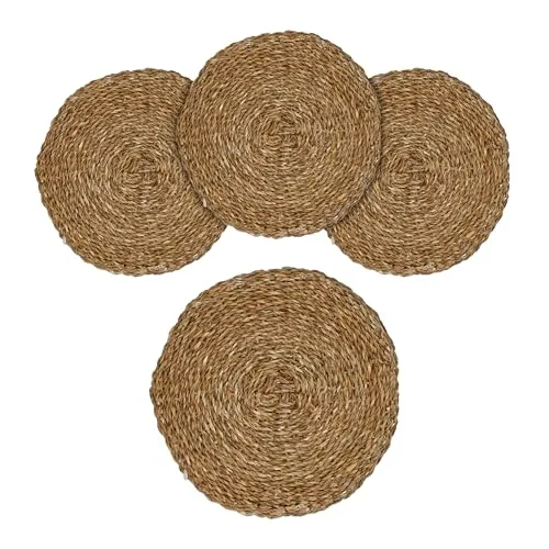 Platzdecken aus Seegras oder Wasserhyazinthe 38 cm - 4er Set - Runde Tischsets aus Naturmaterialien - Tischmatte Platzset Tisch Platz Untersetzer rund Natur abwischbar nachhaltig