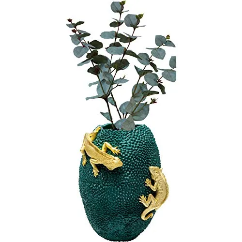 Kare Vase Chameleon Jack Fruit 39cm - Exotische Deko mit Marmor-Sockel - Vase aus Polyresin mit goldenen Echsen und Jackfruit-Design, ideal als Blickfang auf dem Esstisch oder für kreative Aufbewahrung. Perfekt für Reptilienfans und Thailandliebhaber.
