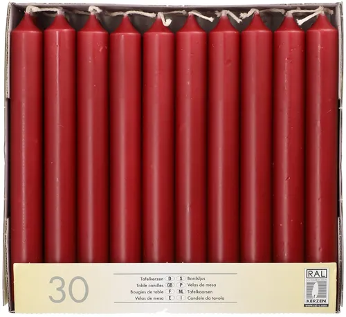 STARPAK Tafelkerzen 21 mm bordeaux 30er Pack - Kerzen für festliche Anlässe, lange Brenndauer von ca. 7 Stunden und ideal für die Gastronomie, schaffen eine stimmungsvolle Atmosphäre.