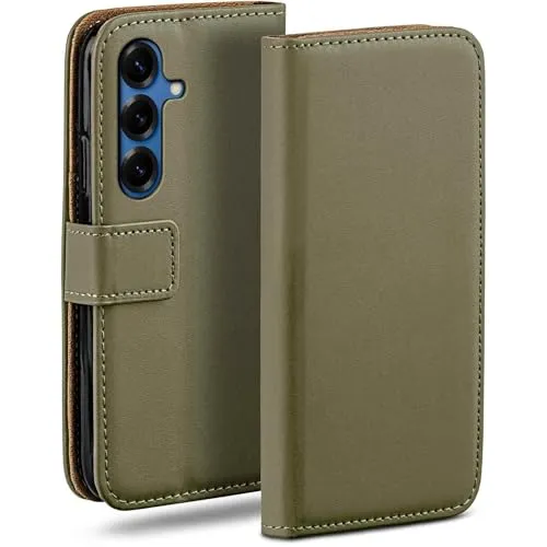 moex für Samsung Galaxy S25 Hülle mit Kartenfach, Handyhülle klappbar 360 Grad Schutzhülle, PU Leder Handytasche Samsung Galaxy S25 Klapphülle Flip Case, Olivgrün