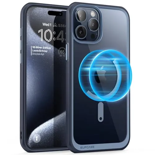 SUPCASE Magnetische Schutzhülle für iPhone 15 Pro Max 6,7 Zoll [UB Mag], transparente Rückseite, dünn, kompatibel mit MagSafe, Zubehör für iPhone 15 Pro Max (Navy)