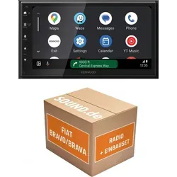 Autoradio Einbaupaket Kenwood DMX6523DABS passend für Fiat Bravo 198 + Lenkradfernbedienung Schwarz | CarPlay Wireless Android Auto Wireless