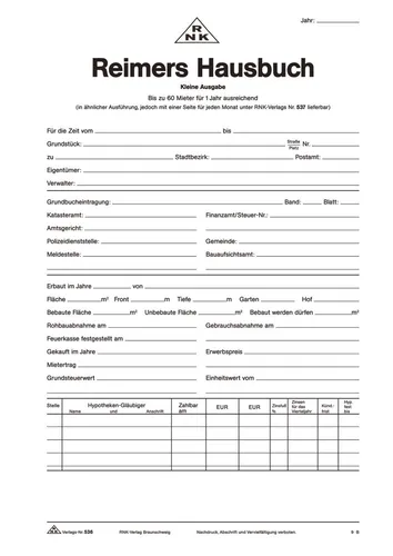 RNK 536 60 Mieter Hausbuch - Blöcke & Formulare für 3 Monate Mieterverwaltung, ideal für Vermieter zur einfachen Dokumentation und Verwaltung von Mietverhältnissen.