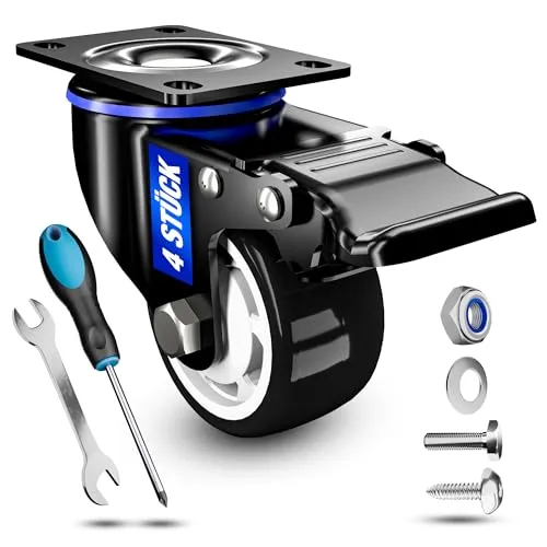 FIXCRAFT® 4 Schwerlastrollen mit Bremse [75mm] für bis zu 400kg Gesamtlast I Ideal als Transportrollen, Möbelrollen oder für die Werkstatt I Rostfreie Rollen für Indoor & Outdoor