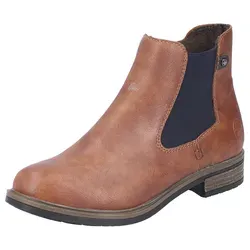 Rieker Damen Chelsea Boot 72254 - Elegante Stiefelette in Braun - Wanderschuhe mit praktischem Reißverschluss und elastischem Stretcheinsatz für einfaches An- und Ausziehen. Der gepolsterte Fußbett sorgt für hohen Tragekomfort und die rutschfeste Sohle bietet sicheren Halt.