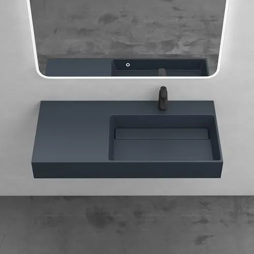 Mai & Mai Col12 Waschbecken, Hänge- und Aufsatzwaschbecken in matt Anthrazit - Elegantes Waschbecken Col12-Rechts, vielseitig montierbar, aus umweltfreundlichem Mineralguss, mit einfacher Montage und DIN-Norm Abfluss.