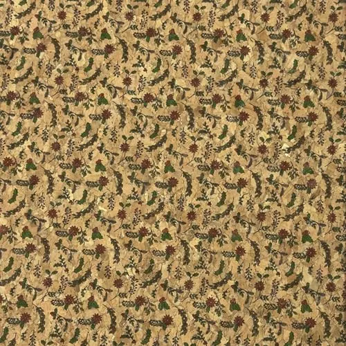 MAGAM-Stoffe Kork Stoff zum nähen Basteln Möbel bedruckt gold natur Meterware 50cm (Blumen & Beeren)