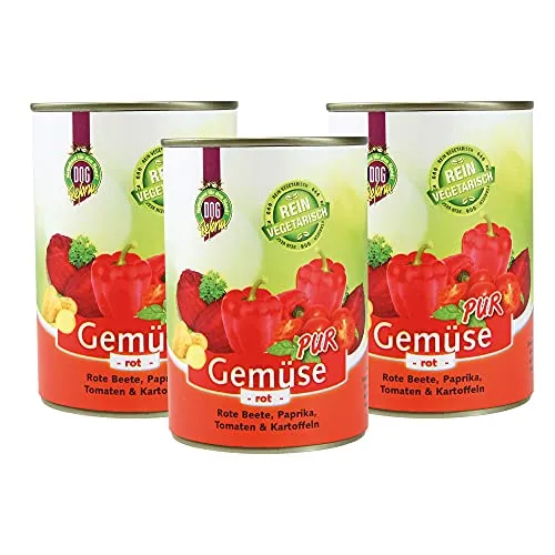 Schecker Hundefutter - 100% Gemüse PUR - rot - Nassfutter für Hunde - 3 x 410 g - getreidefrei - kalorienarm - Diätfutter - BARFen