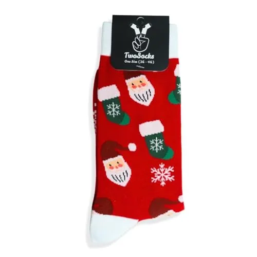 TwoSocks Weihnachtsmann Socken Herren & Damen lustige und witzige Strümpfe als Geschenk, Baumwolle, Einheitsgröße (Weihnachtssocken)