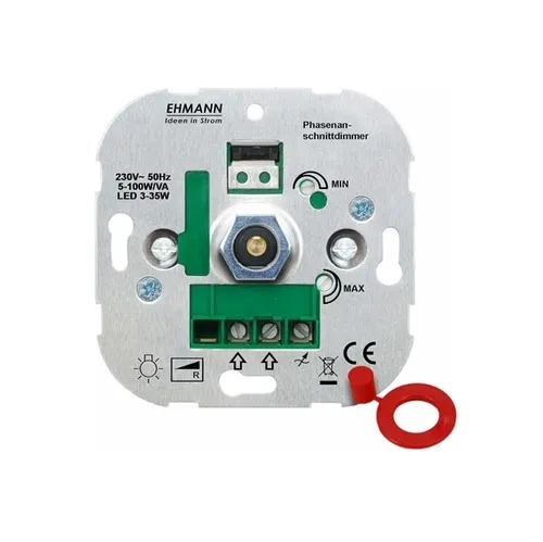 Ehmann 3700x0800 Elektronischer LED Unterputz-Dimmer - Dimmschalter für flackerfreies Dimmen von LED-Lampen, kompatibel mit gängigen Schalterprogrammen und mit Silent Technology für geräuschlosen Betrieb. Made in Germany.