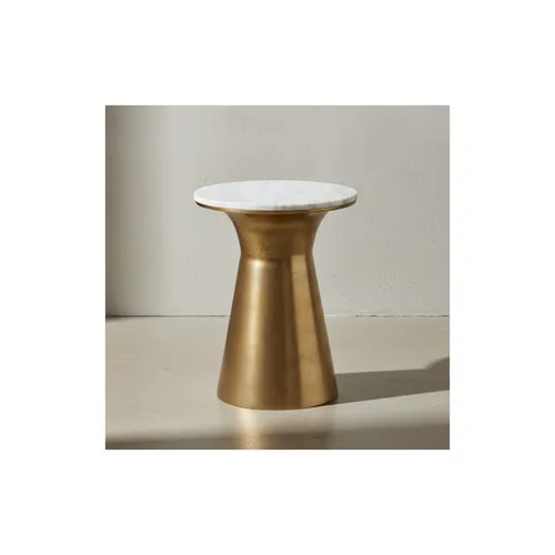 Luxuriöser Echter Marmor Beistelltisch von Kadima Design - Eleganter Couchtisch mit rundem Design, Tischplatte aus indischem Marmor und goldfarbenem Metallgestell – ideal für stilvolle Wohnzimmer.