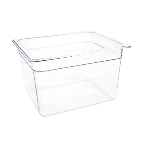 Vogue Polycarbonat GN-Behälter GN1/2 200mm - Robuster GN-Behälter aus Polycarbonat für professionelle Küchen, temperaturbeständig bis 100°C und leicht zu reinigen im Geschirrspüler. Ideal für effiziente Lagerung und Sichtbarkeit des Inhalts.