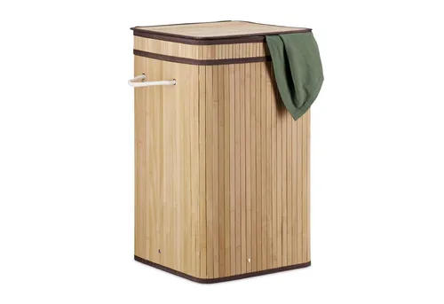 relaxdays Faltbarer Wäschekorb aus Bambus - Wäschekörbe mit stabilem Stand und praktischem Deckel, platzsparend faltbar und ideal für Bad und Schlafzimmer. Der herausnehmbare Wäschesack ist waschbar bei 30°.
