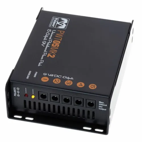 Palmer PWT 05 MK 2 - Universelles Pedalboard 9V-Netzteil mit 5 Ausgängen - Netzteile für Gitarrenpedale mit isolierten Ausgängen und Überlastschutz, ideal für professionelle Musiker und Bühnentauglichkeit.