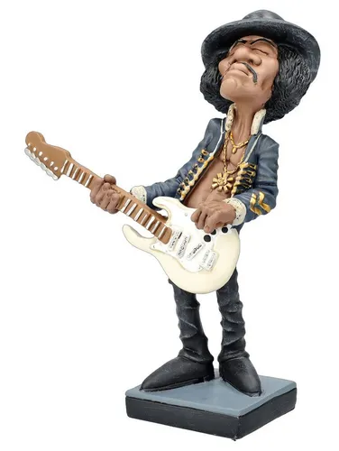 Figuren Shop GmbH Dekofigur Gitarrist – Jimi Karikatur Rockstar Statue 17 cm - Diese humorvolle Jimi Figur begeistert Musikliebhaber und Sammler. Handgefertigt aus robustem Polyresin, ist sie ein farbenfrohes Deko-Highlight für jedes Regal oder Musikzimmer.