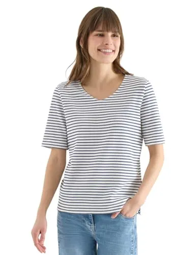 Cecil T-Shirt Sporty Denim Blue XL mit V-Ausschnitt - Stylisches T-Shirt in Waffelstruktur für lässige Outfits. Der gerundete V-Ausschnitt und die bequeme Passform machen es zum idealen Begleiter für jeden Tag.