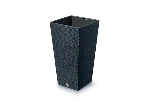 Anthrazitfarbenes Pflanzgefäß FURU, 26,5 x 26,5 x 50 cm - Garten-Zubehör - Stilvolles Pflanzgefäß mit 11 L Einsatzvolumen, ideal für Eingangsbereiche und einfach transportierbar dank Innentopf.