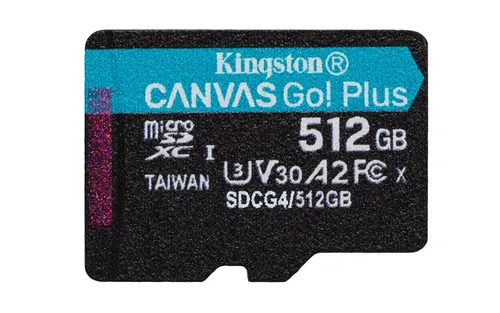 Kingston Canvas Go Plus microSDXC 512GB - Schnelle 200MB/s für Gamer und Abenteurer - Speicherkarte für Action-Kameras und Drohnen, bietet blitzschnelle Übertragungen bis 200MB/s und A2-Klasse für optimales mobiles Gaming.