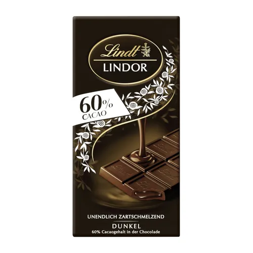 Lindor Dark 60 Prozent Edelbitter kräftig cremige Schokolade 100g
